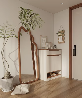 Modern medieval porch aisle full-length mirror shoe cabinet 3d model
