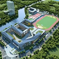 Modern School Building Design With River Green Spaces And Sports Field