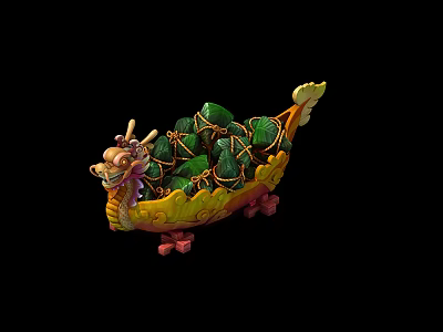 Traditional Chinese Dragon Boat Ornament With Green Rice Dumplings And Decorative Design 3d model