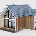 Modern Detached Villa With Wooden Siding Large Glass Windows Balcony And Gabled Roof