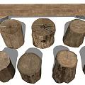 Natural Log Tree Stump Stools with Rustic Wooden Texture and Round Design 3d model