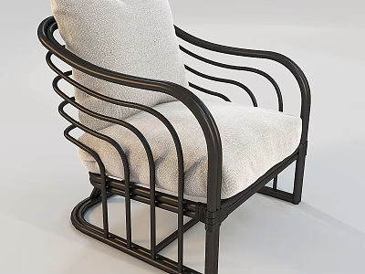 Modern Leisure Chair With Curved Black Metal Frame And Light Gray Cushion 3d model