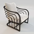 Modern Leisure Chair With Curved Black Metal Frame And Light Gray Cushion