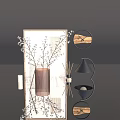 Stylish Decorative Ornament Set With Vase Branches Books Reed Diffuser And Round Table Lamp 3d model