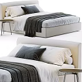 Modern Double Bed With Beige Headboard White Gray Pillows And Gray Throw Blanket
