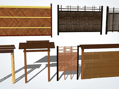 Various Wooden and Woven Fence Designs for Outdoor Decorative Applications 3d model