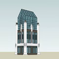 Modern Glass Tower with White Columns Multiple Windows and Contemporary Design 3d model