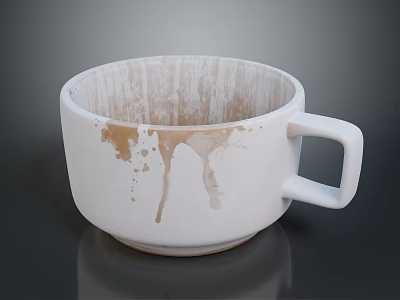 White Ceramic Mug With Coffee Stains And Spilled Liquid Marks On Surface 3d model