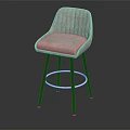 Modern Upholstered Bar Stool with Vertical Tufted Backrest Black Metal Legs and Circular Footrest