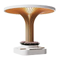 Wooden Column With Curved Slats And Circular Canopy Top With Pink Flowers