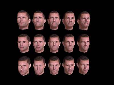 Male Facial Expressions Collection Featuring Multiple Angles On Black Background 3d model