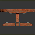 Orange Round Wooden Table With Natural Wood Grain And Stable Cross Base Structure