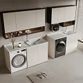 Modern Balcony Laundry Cabinet With Washing Machine Sink And Storage Shelves