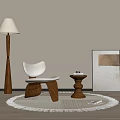 Modern White Leisure Chair With Wooden Frame Round Weave Rug Floor Lamp And Side Table