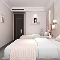 Pink Kids Bedroom With Two Rabbit Ear Headboards Cloud Wall Decor Nightstand Rug And Bookshelf
