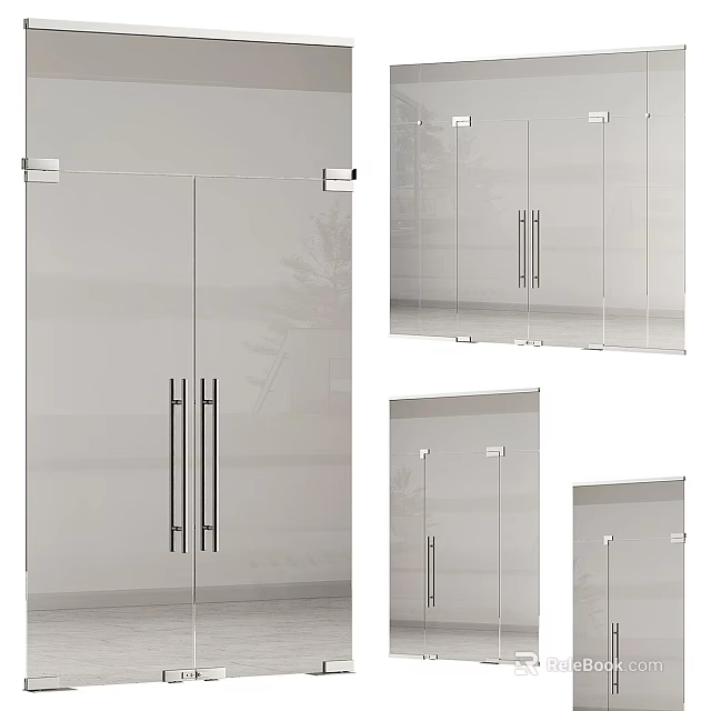 Modern Glass Sliding Doors With Sleek Metal Handles And Multiple Sizes For Home Interiors 3d model 
