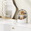 Modern White Dressing Table With Gold Knob Drawers Decorative Mirror And Glass Cloche Organizer