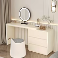 Stylish White Dressing Table With Round Mirror Drawers Stool And Decorations 3d model