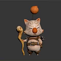 Cute 3D Cartoon Cat Character With Orange Nose Ball On Head Holding Scroll And Tool Belt