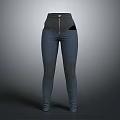 High Waisted Dark Slim Fit Pants With Zipper Detail And Panel Design