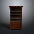 Vintage Wooden Bookshelf With Multiple Shelves And Bottom Cabinet Doors