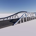 Modern Curved Bridge With Streamlined Arch Structure And Metal Frame Under Clear Blue Sky 3d model