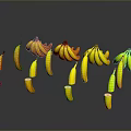 Fresh Bananas Display With Whole Bunches Sliced Pieces Yellow Green Arranged On Dark Surface