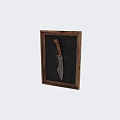 Artisan Crafted Weapon Knife With Wooden Handle Textured Blade And Wooden Frame On Dark Background