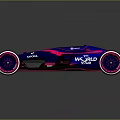 Modern Blue And Purple Race Car With Pink Accents And Sleek Streamlined Design