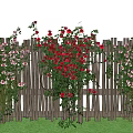Beautiful Red And Pink Flowers Growing Along Wooden Fence With Blue Sky And Green Grass