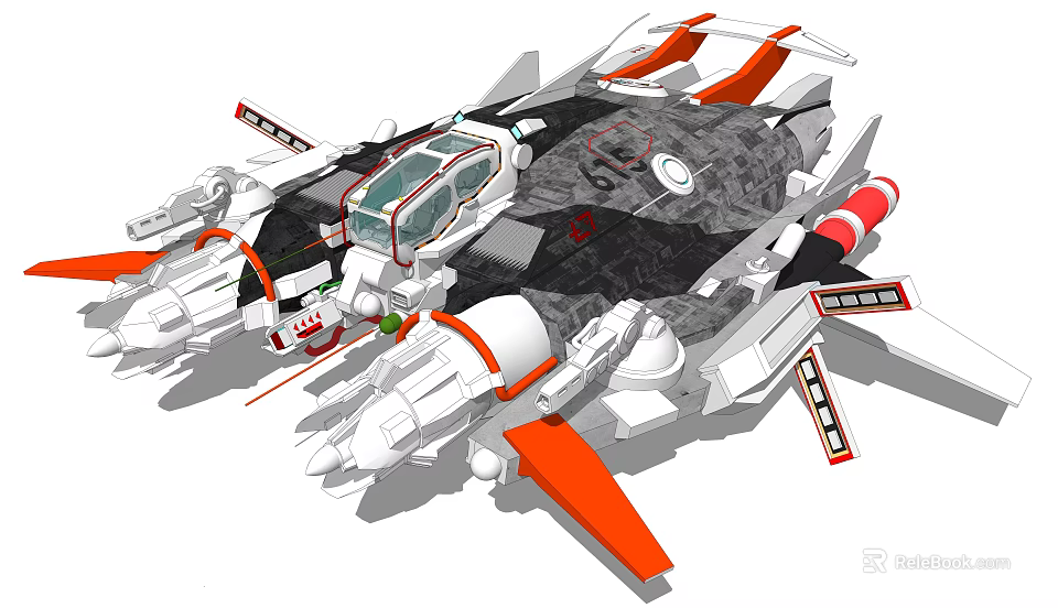 Detailed Futuristic Mech Model Featuring White Orange Black Design Cockpit And Weapons 3d model 