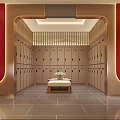 Modern SPA Sauna Interior With Wooden Lockers Resting Bench And Warm Lighting