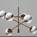 Stylish Modern Chandelier With Golden Metal Crossed Arms And White Globe Shades