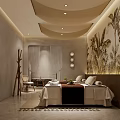 Luxury SPA Sauna Interior With Palm Leaf Murals Massage Bed And Soft Lighting 3d model