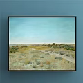Scenic Landscape Painting With Blue Sky White Clouds Rolling Sand Dunes and Lush Bushes