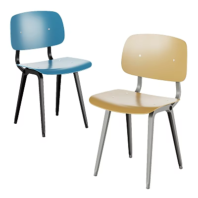 Colorful Modern Children's Chairs With Ergonomic Backrest And Sturdy Metal Legs In Blue And Yellow 3d model