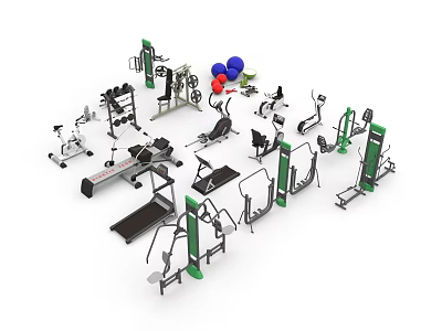 Complete Sports Equipment Collection Including Treadmills Dumbbells Exercise Bikes and Yoga Balls 3d model