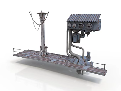 Industrial Metal Platform With Control Box Pipes Utility Pole And Railings 3d model