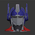 Cartoon Style Optimus Prime Head Model With Blue Red Gray And Glowing Eyes