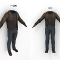 Brown Leather Jacket With Black T Shirt Blue Jeans Black Gloves Brown Boots And Glasses