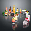 Assorted Wine Bottles And Cocktail Glasses With Colorful Drinks And Fruit Garnishes