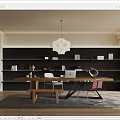 Modern Study Desk and Chair Combination Chandelier Bookshelf Bench 3d model
