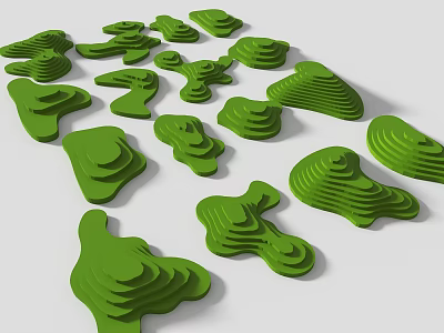 Green Layered 3D Models With Irregular Shapes And Textured Surfaces On White Background 3d model