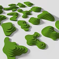 Green Layered 3D Models With Irregular Shapes And Textured Surfaces On White Background