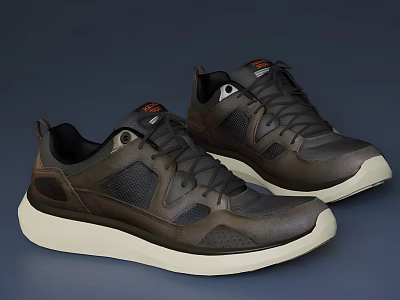 Dark Brown Modern Leather Casual Shoes With Mesh Panels And White Rubber Soles 3d model