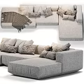 Modern Sectional Sofa with Soft Fabric Cushions Decorative Pillows and Plaid Throw Blanket