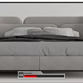 Modern Double Bed with Upholstered Headboard Grey Bedding and Metal Frame