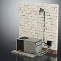 Air Conditioner Fan On Gray Platform By White Brick Wall With Wall Light 3d model