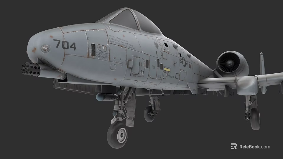 Gray Fighter Jet With Number 704 Detailed Cockpit Engine And Landing Gear 3d model 