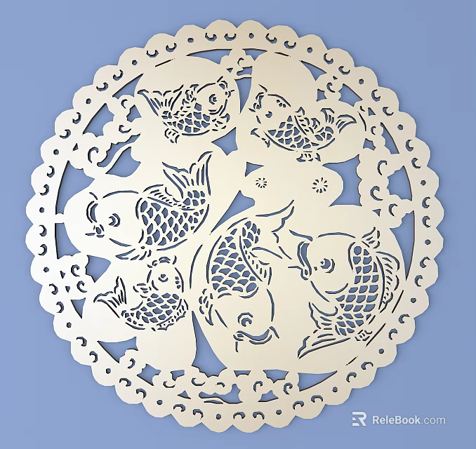 Intricate Circular Paper Carving Design With Fish Patterns And Ornate Edges 3d model